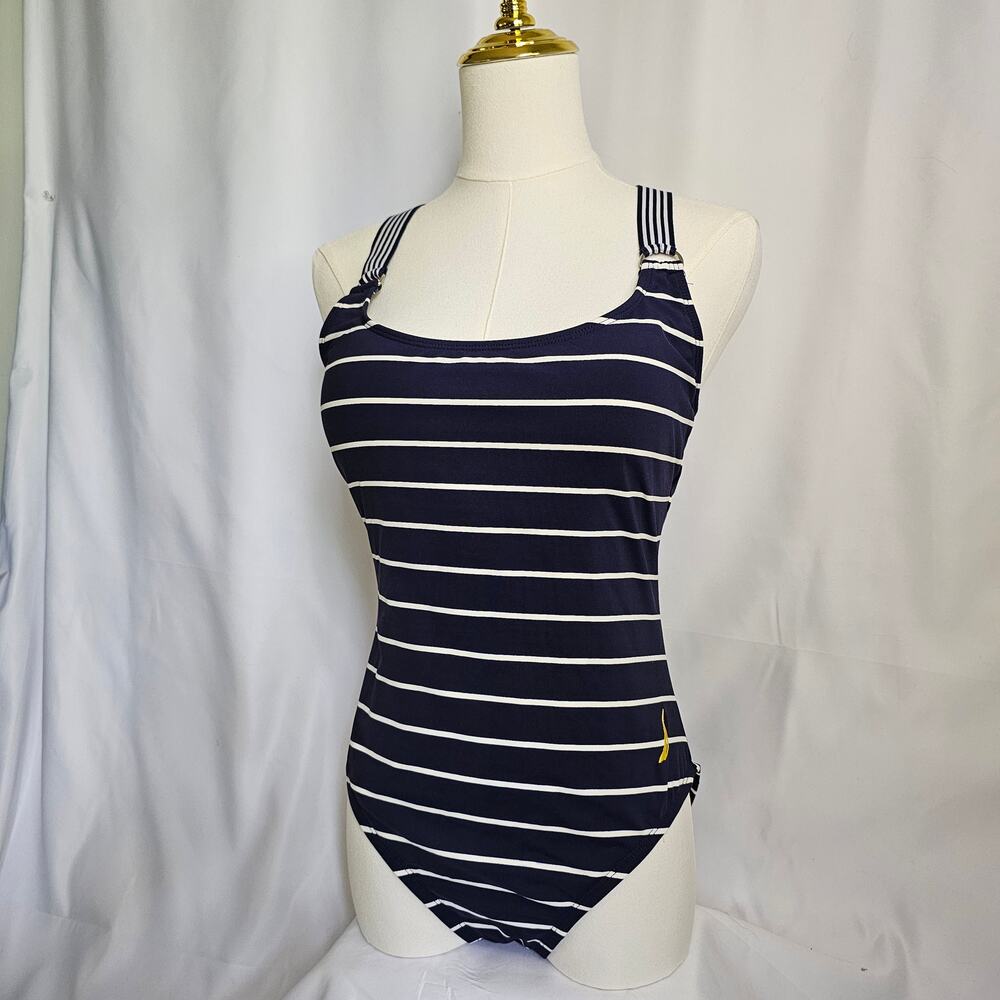 NEW Nautica L Classic Navy/White Stripped‎ 1-piece